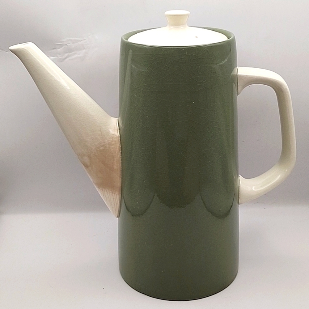 Majolica Kasusa Japan Coffee Pot Green & White 8.5" X 4.5"